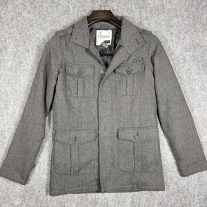 EZEKIEL Gray Herringbone Military Field Jacket Women's Small Button Zip Coat